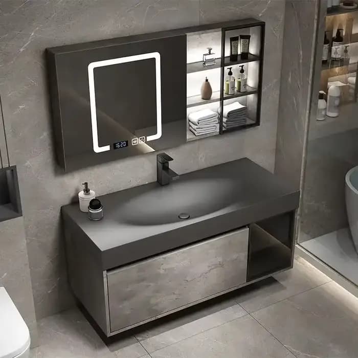 HOCabinet-Armoire à Miroir Intelligente Moderne, Lavabo Intégré, Armoire avec Évier