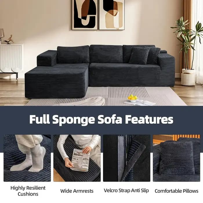 Canapé modulaire en forme de L Cloud Sectional de 106 pouces avec chaise longue, canapé sans structu