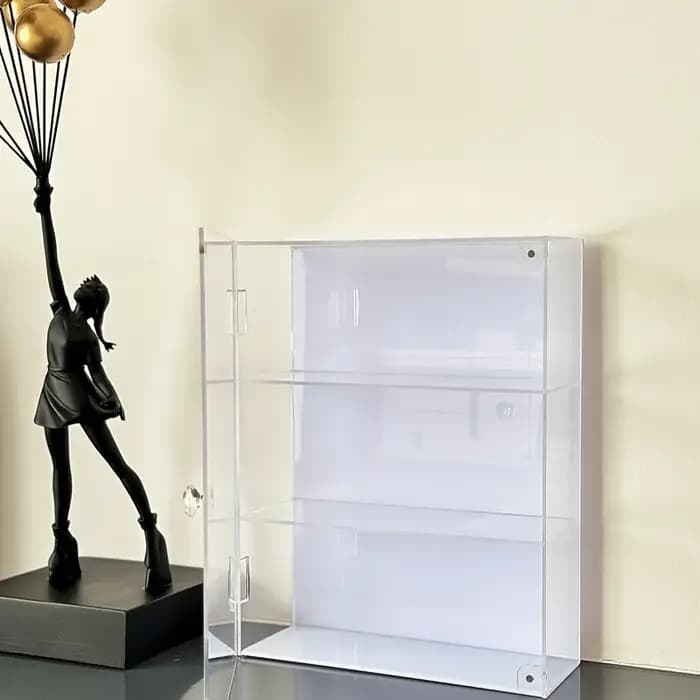 Vitrine en acrylique à porte ouverte avec poignée, rangement transparent anti-poussière de grande capacité, peut stocker des modèles et des cosmétiques, 1 pièce
