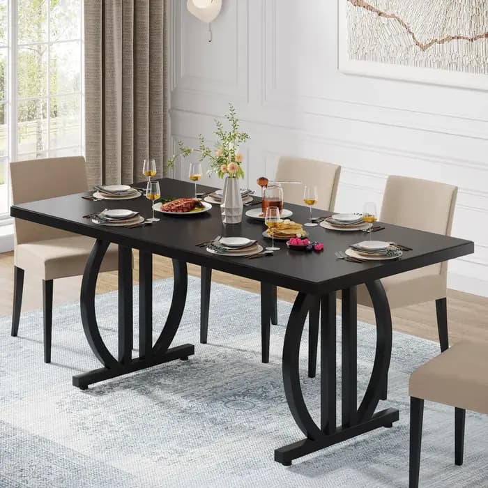 Tribesigns-Table à manger pour 4-6 personnes, grande table queen de 63 pouces avec cadre en métal ra