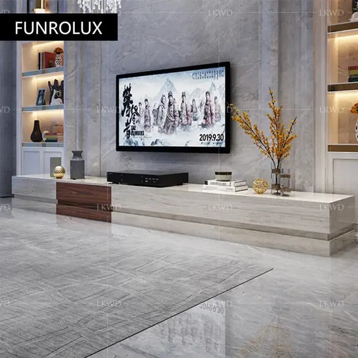 Pierre de grotte naturelle moderne trou blanc sculpté meuble TV et combinaison de table à thé ensemble bas armoire cabinetS-103G de sol