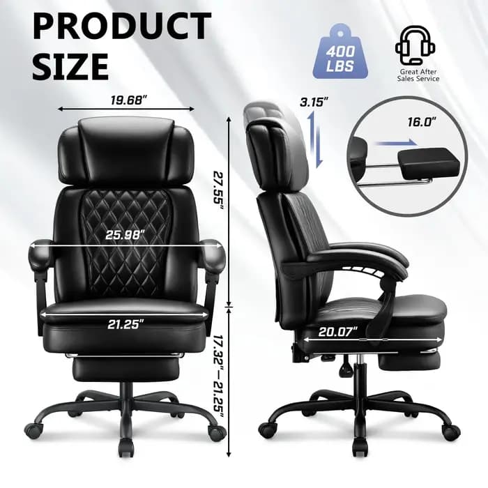 Chaise de bureau exécutive 400 lbs avec repose-pieds pour personnes corpulentes, chaise de bureau er