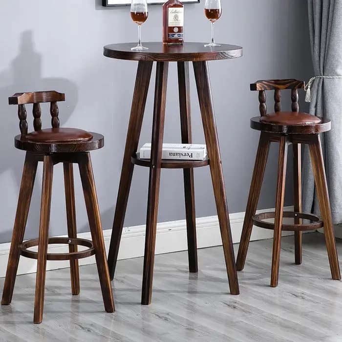 Ensemble de Table de Bar ronde en bois massif de Style américain