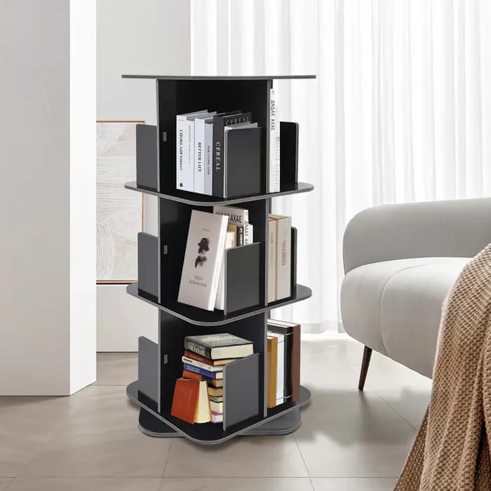 Good ing.org-Bibliothèque sur pied à 3 niveaux, étagère rotative à 360 °, peu encombrante pour chamb