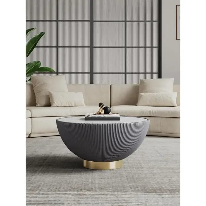 Anderson Modern 28,15" Table basse ronde 2.0 - Plateau en céramique et marbre, détails élégants en s