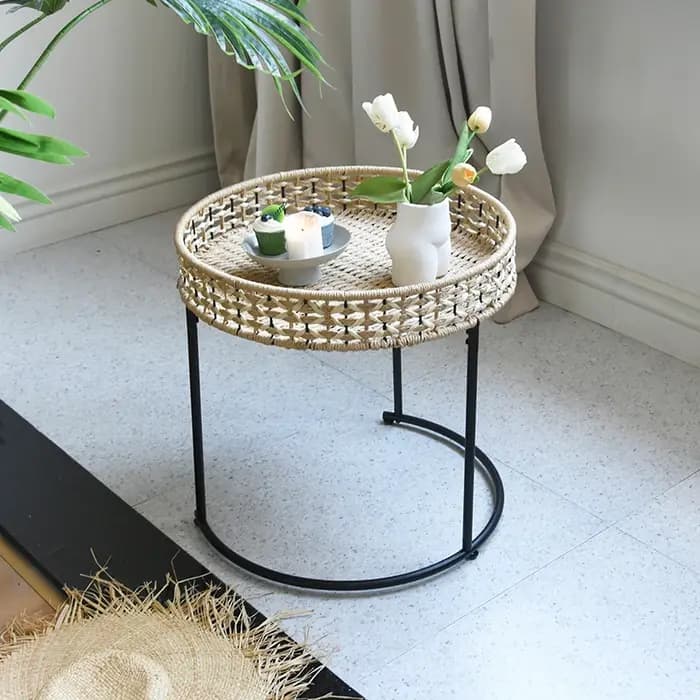 Table basse ronde en rotin de Style japonais