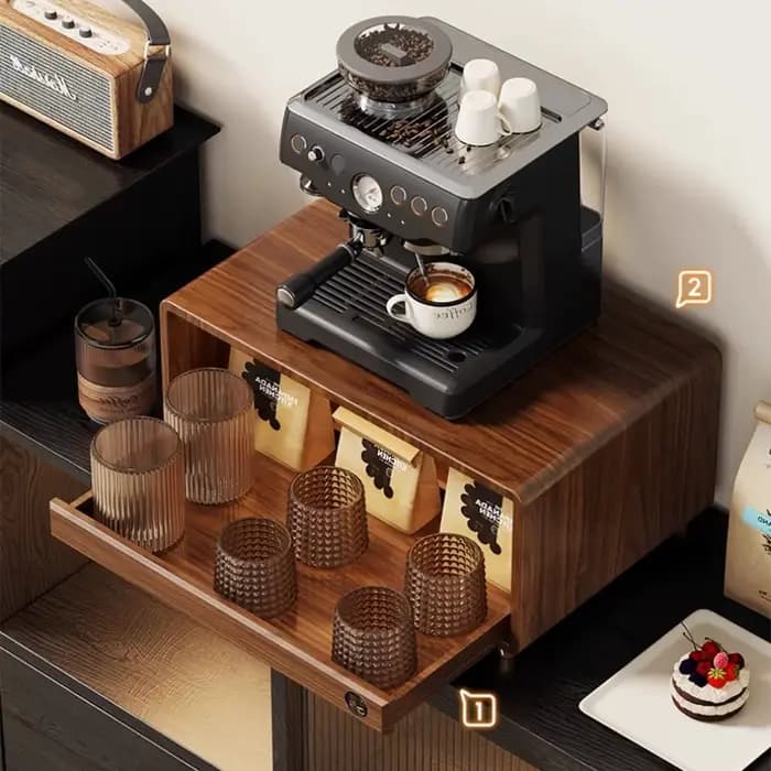 Meuble de rangement moderne en bois massif pour machine à café