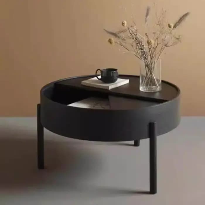 Table basse neutre Vintage ronde rustique chambre avec rangement