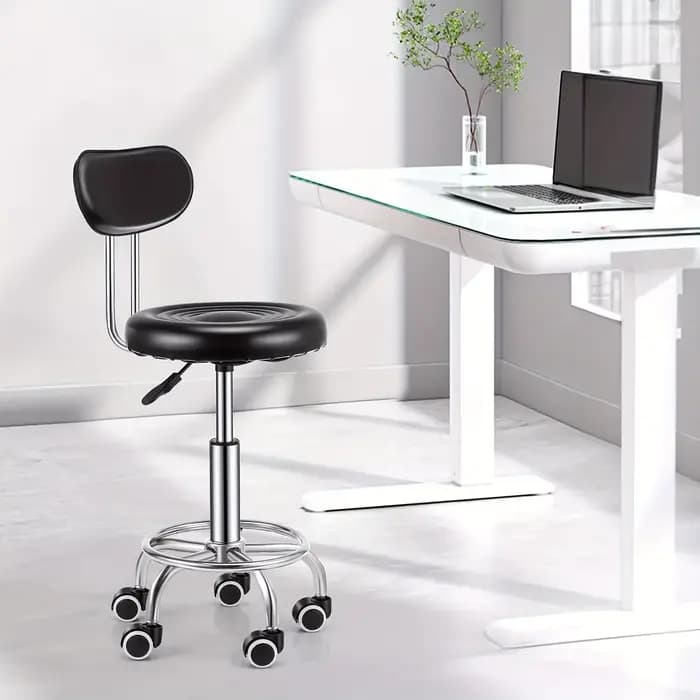 Tabouret de bar pivotant réglable avec dossier – Faux cuir contemporain et fer chromé