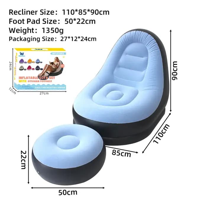 Canapé gonflable avec tabouret, 6 couleurs disponibles, canapé paresseux portable, chaise longue pou