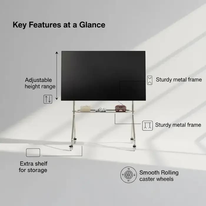 Meuble TV multifonctionnel en acier inoxydable, adapté à 32 à 75 pouces, avec rangement, salon, sall