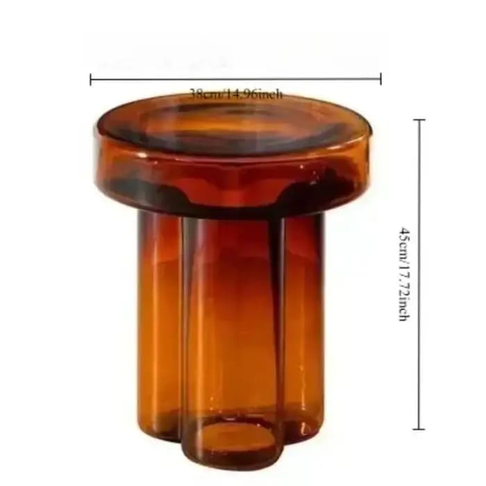 Table d'appoint ronde en verre transparent ambré