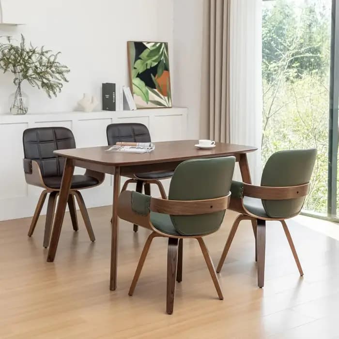 Ensemble de deux chaises de salle à manger MCM, chaises de salle à manger pivotantes en simili cuir