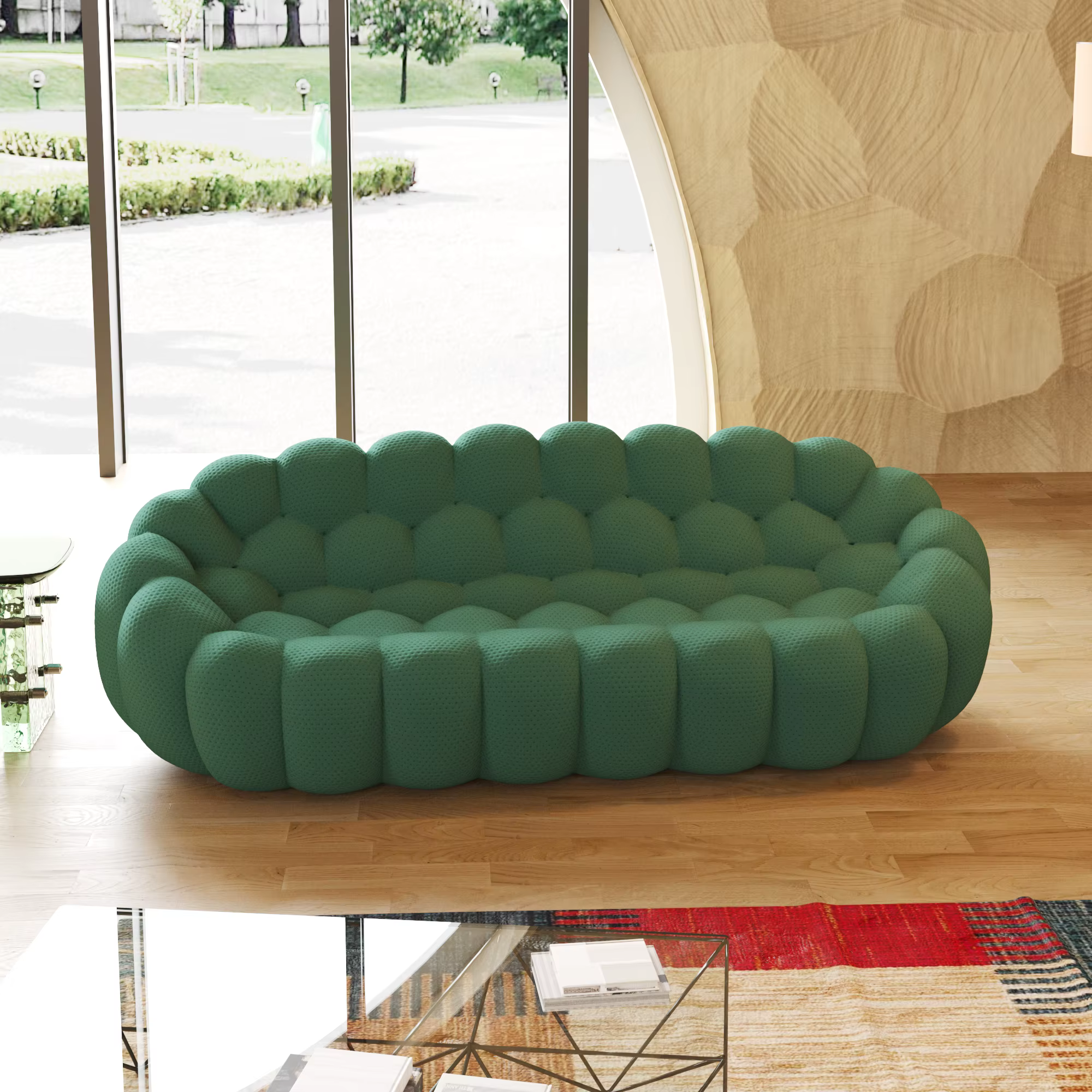 Canapé incurvé confortable de 98.43 pouces, tissu en maille en forme de nid d'abeille 3D, pouf pour 