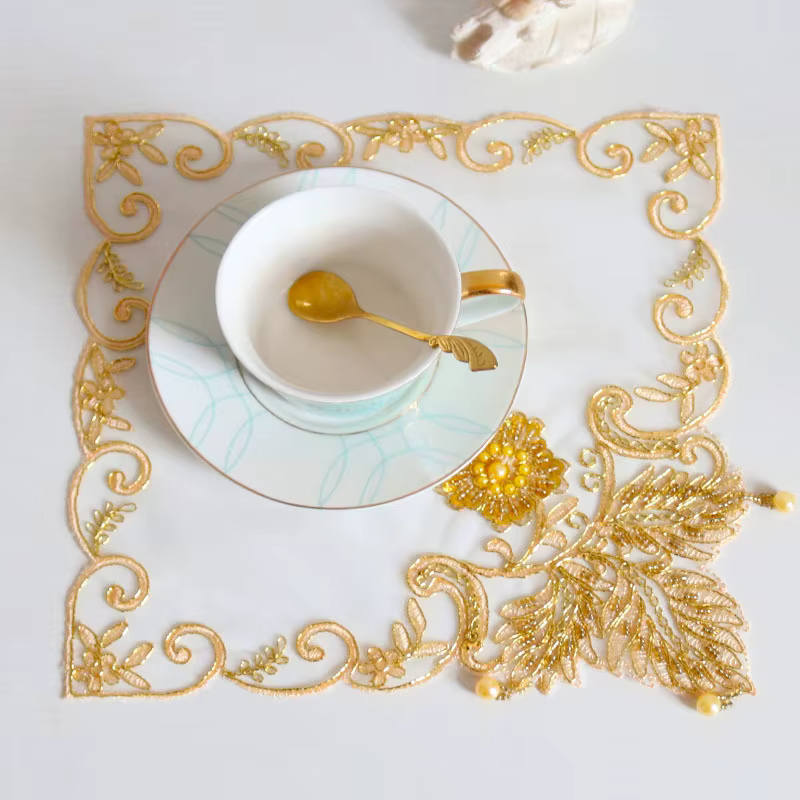 Tapis de Table carré en dentelle perlée fait à la main, européen, dessous de verre, bijoux, couvertu
