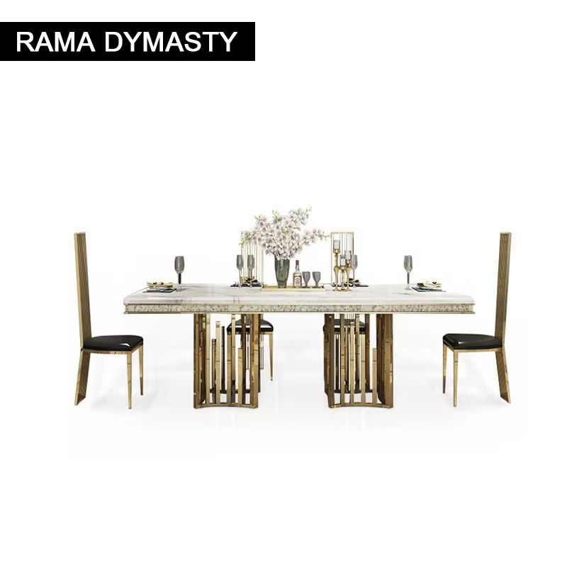 Rama Dymasty-Table à manger rectangulaire en marbre, acier inoxydable, meubles de maison modernes, t