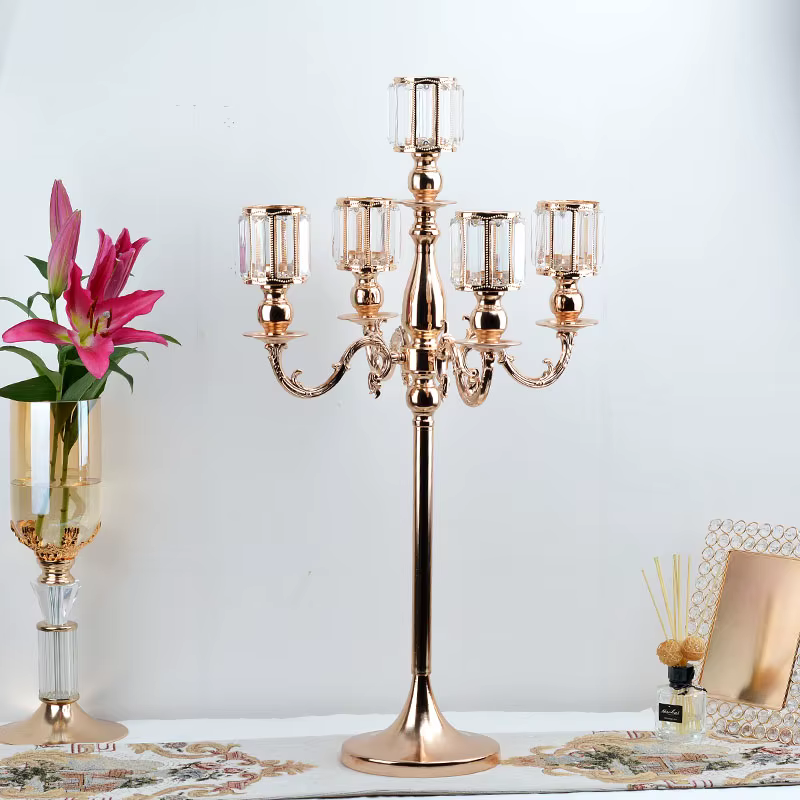Candélabres en cristal, centre de table de mariage, candélabre de luxe, porte-bougies en métal pour 