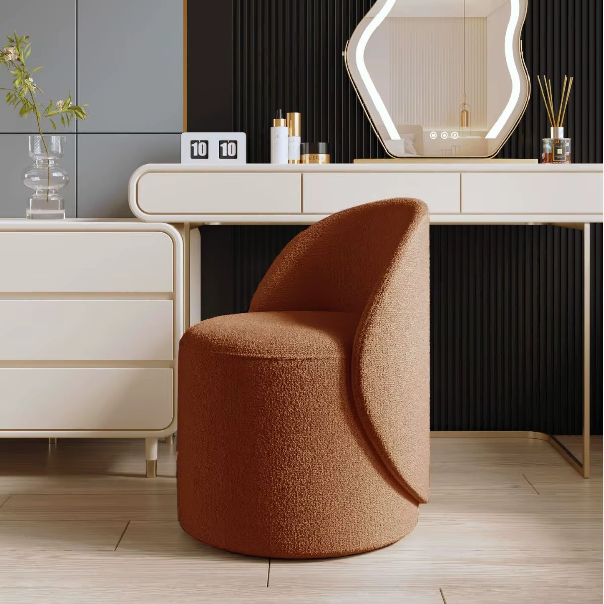 Tabouret de maquillage, tabouret rotatif pour chambre à coucher, tissu en laine d'agneau d'hiver, ta