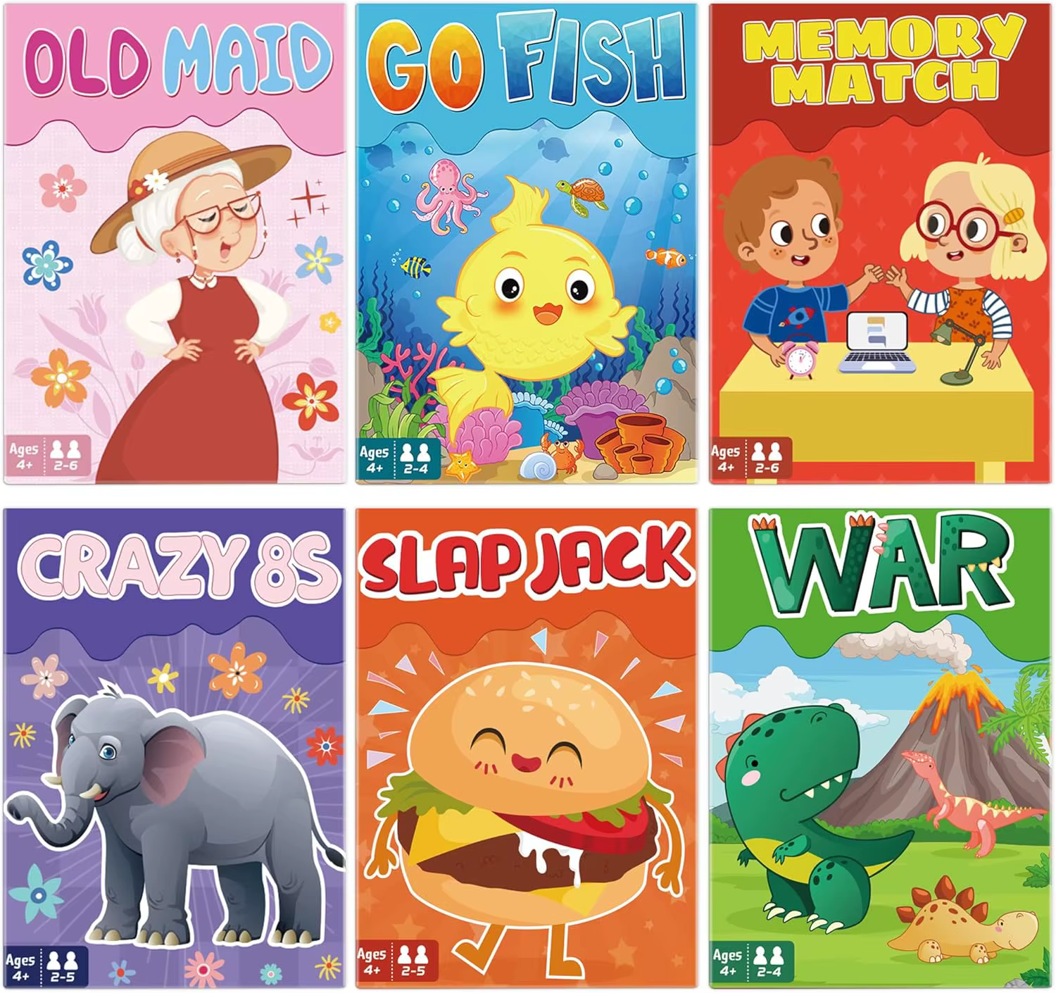 Jeux de cartes pour enfants de 4 à 8 ans, 6 jeux amusants pour les soirées de jeux en famille, les j