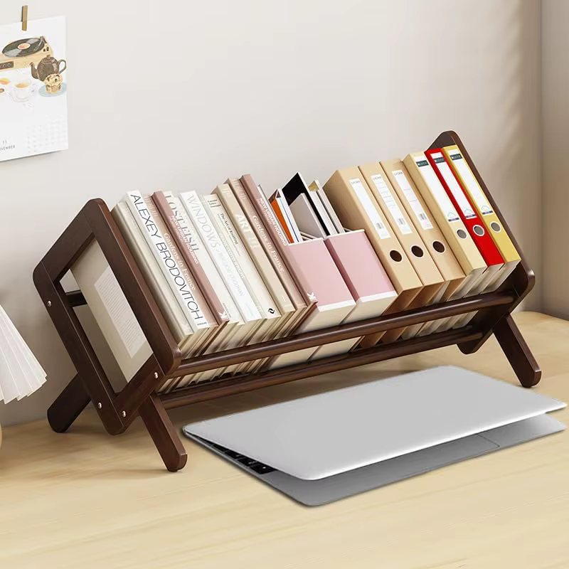 Bibliothèque inclinable en bois 16\"-L, étagère de bureau jaune, organisateur CD/magazine/présentoir