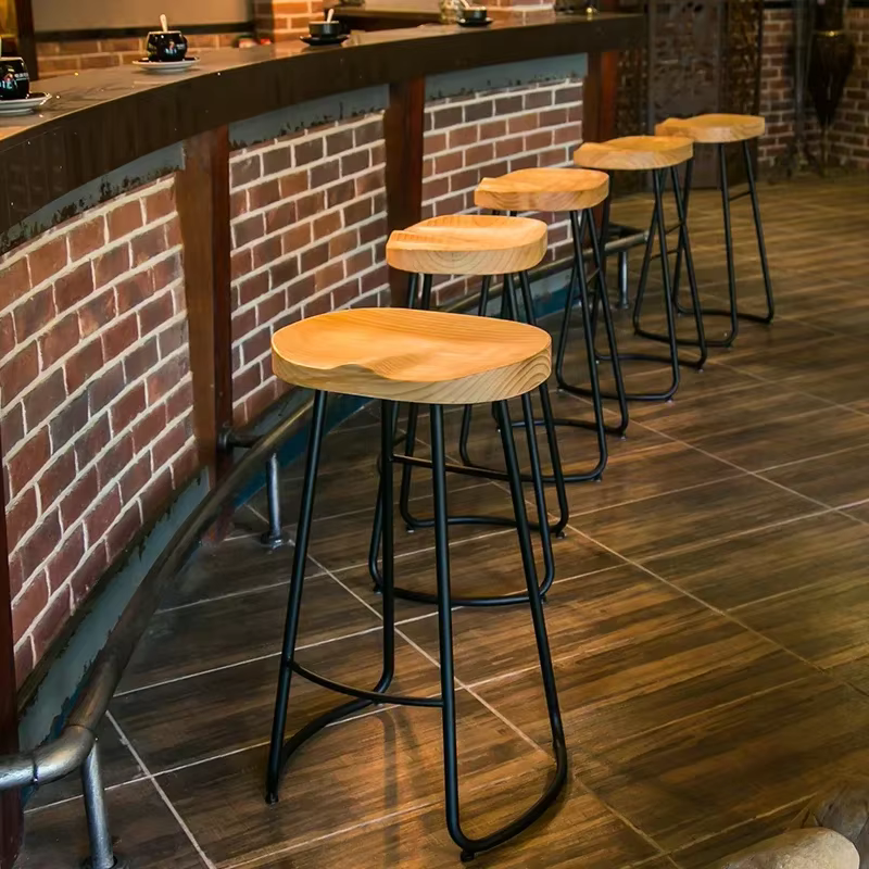 Tabouret de bar moderne avec siège en fer, chaise de vanité, style européen, bois massif, design à l