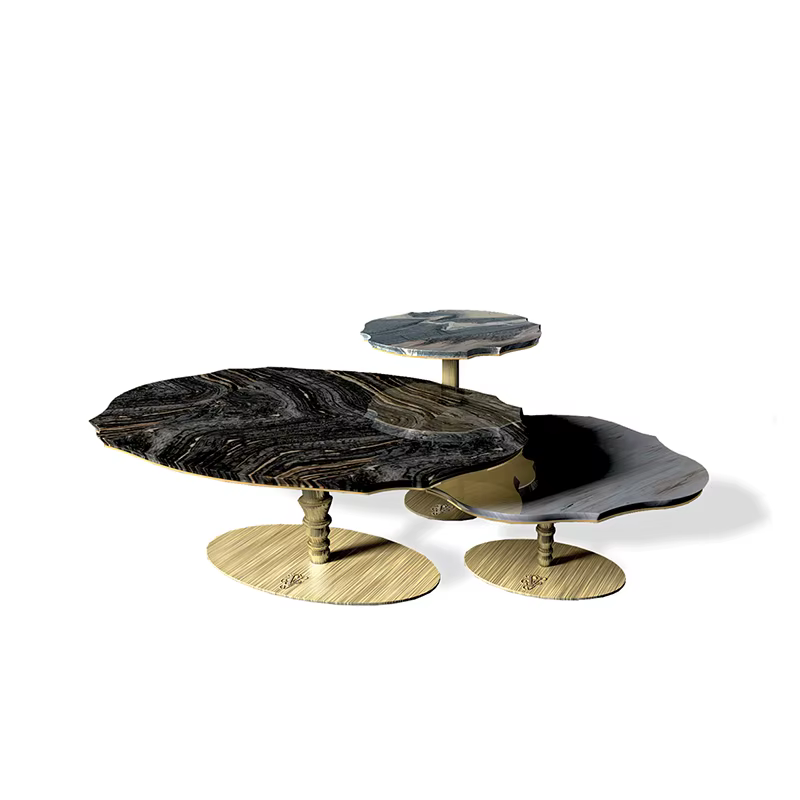 Table basse en marbre de luxe moderne, ensemble de Table basse combinée en métal léger pour salon