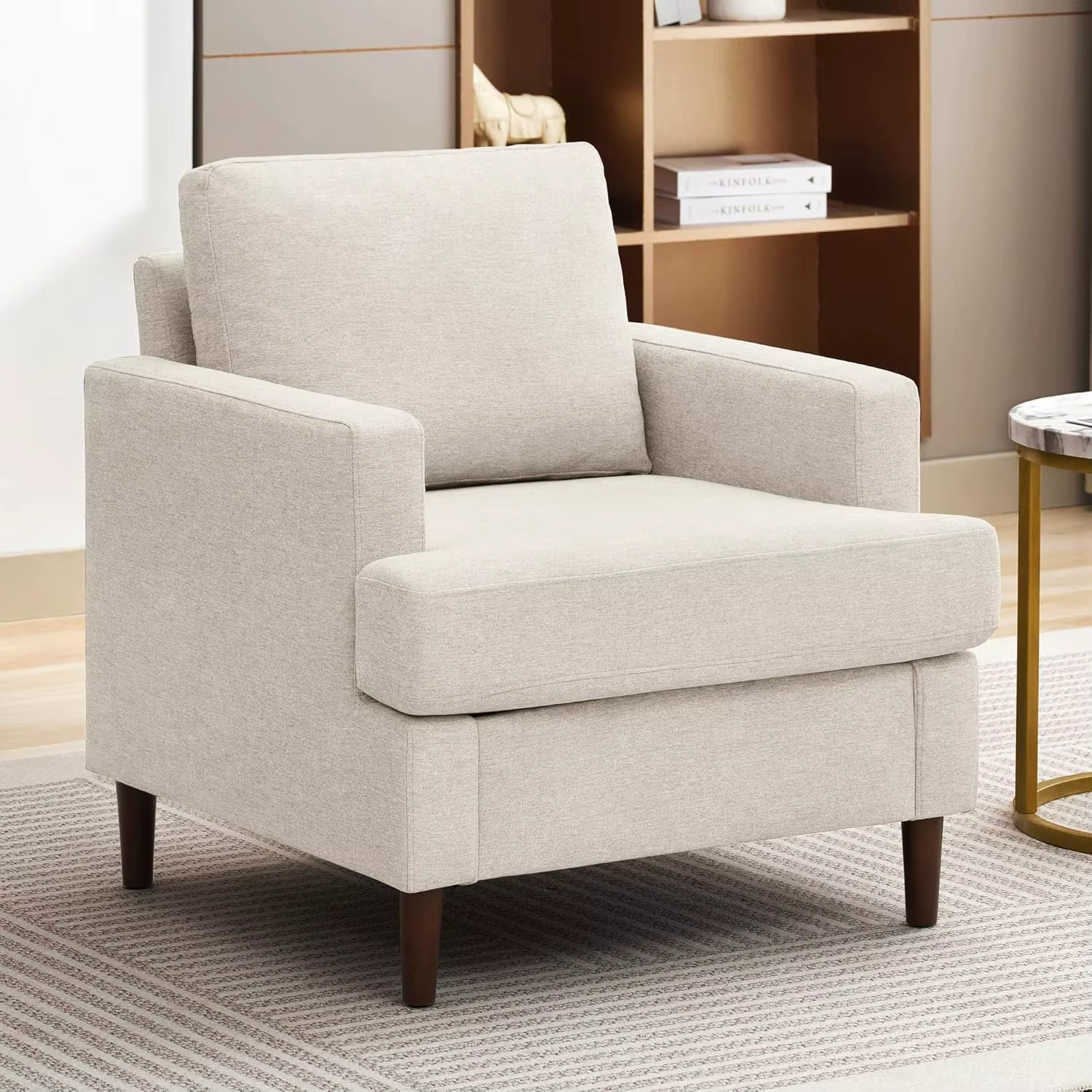 Fauteuil d'appoint de style mid-century, fauteuil moderne en tissu de lin pour salon, fauteuils d'ap