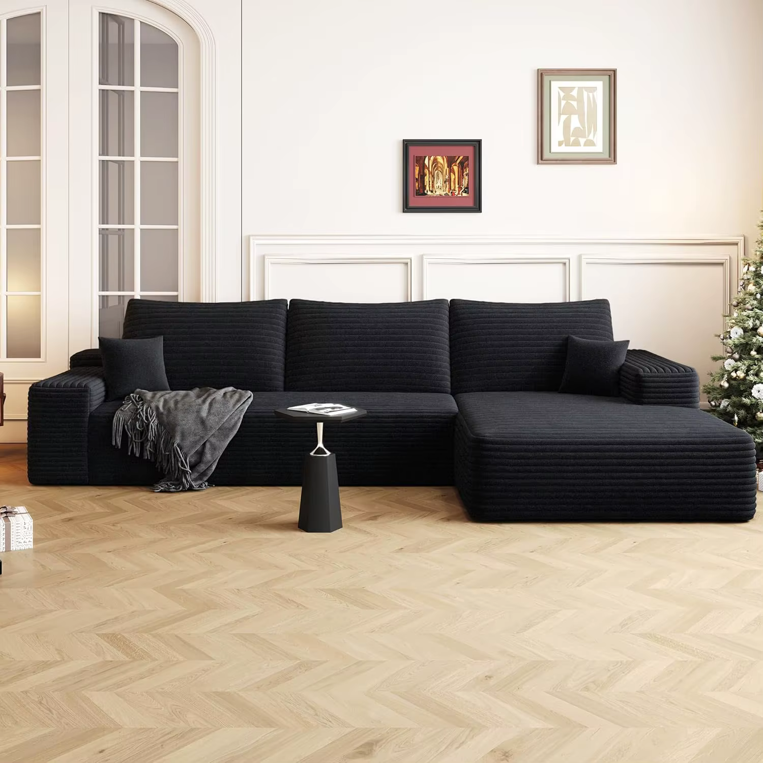 Canapé d'angle moderne 108'' en forme de L, rembourré, sans structure, assise profonde, personnalisa