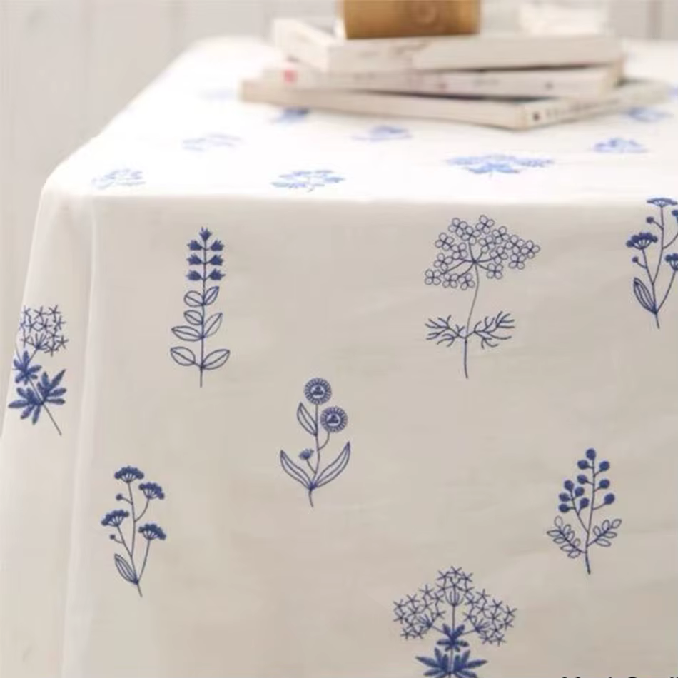 Nappe en coton brodée, décoration de table à thé à broderie florale, couverture de table rectangulai