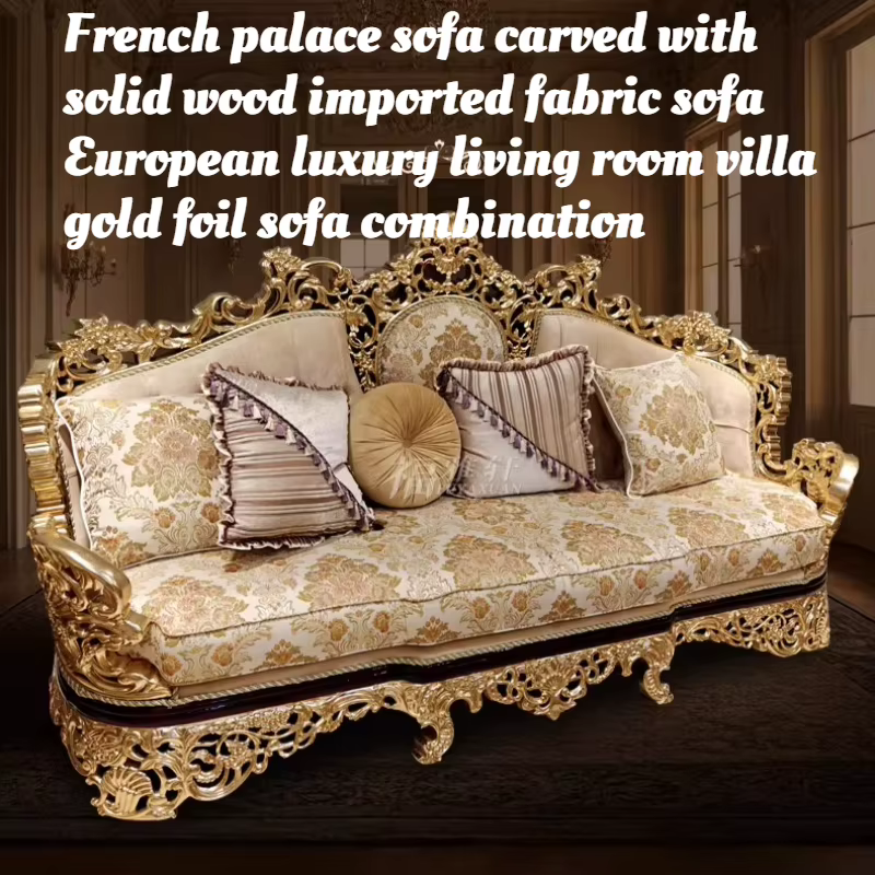 Ensemble de canapés Chesterfield capitonnés sectionnels en bois massif sculpté, tissu haut de gamme,