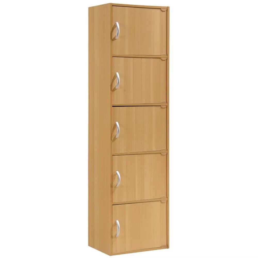 Bibliothèque à 5 étagères et 5 portes, 59 x 15,9 x 11,75 pouces, rangement multifonctionnel fin pour