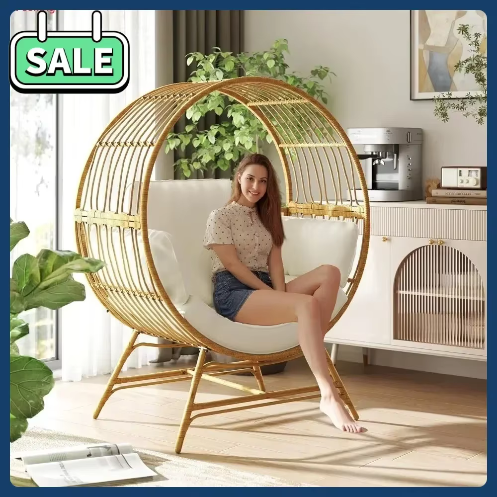 Fauteuil œuf d'extérieur et d'intérieur, best-seller, chaise en rotin surdimensionnée avec coussin é