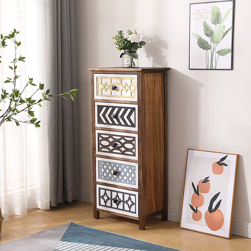 Armoire de chevet rétro sans assemblage, commode vintage avec 4 portes de proximité, coffre de range