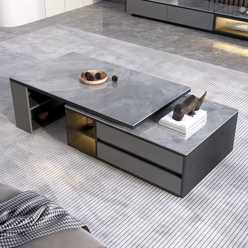 Table basse moderne et tendance avec tiroirs, table basse rectangulaire unique et esthétique, table