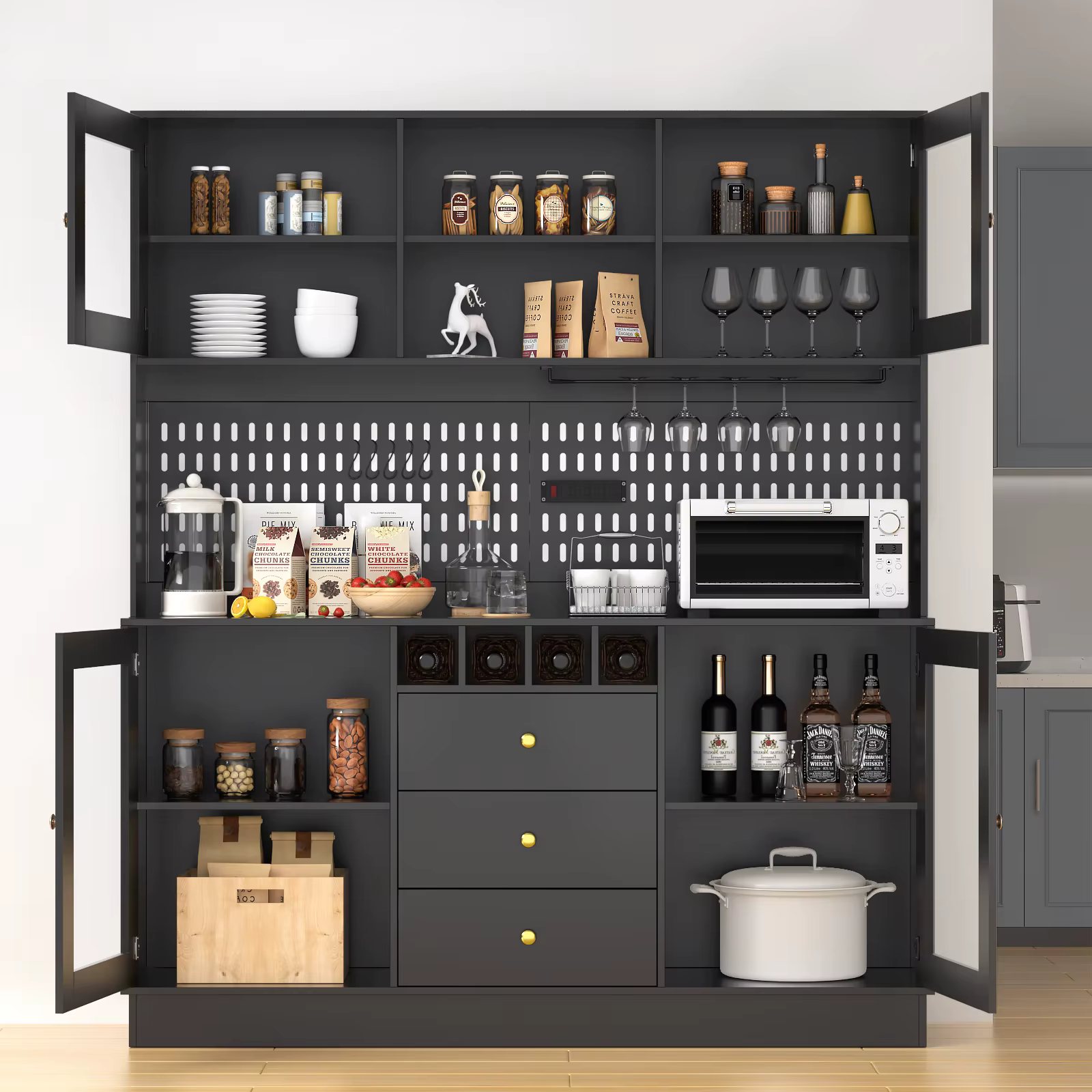 Armoire de rangement autoportante avec panneau perforé, armoire de garde-manger, armoire de rangemen