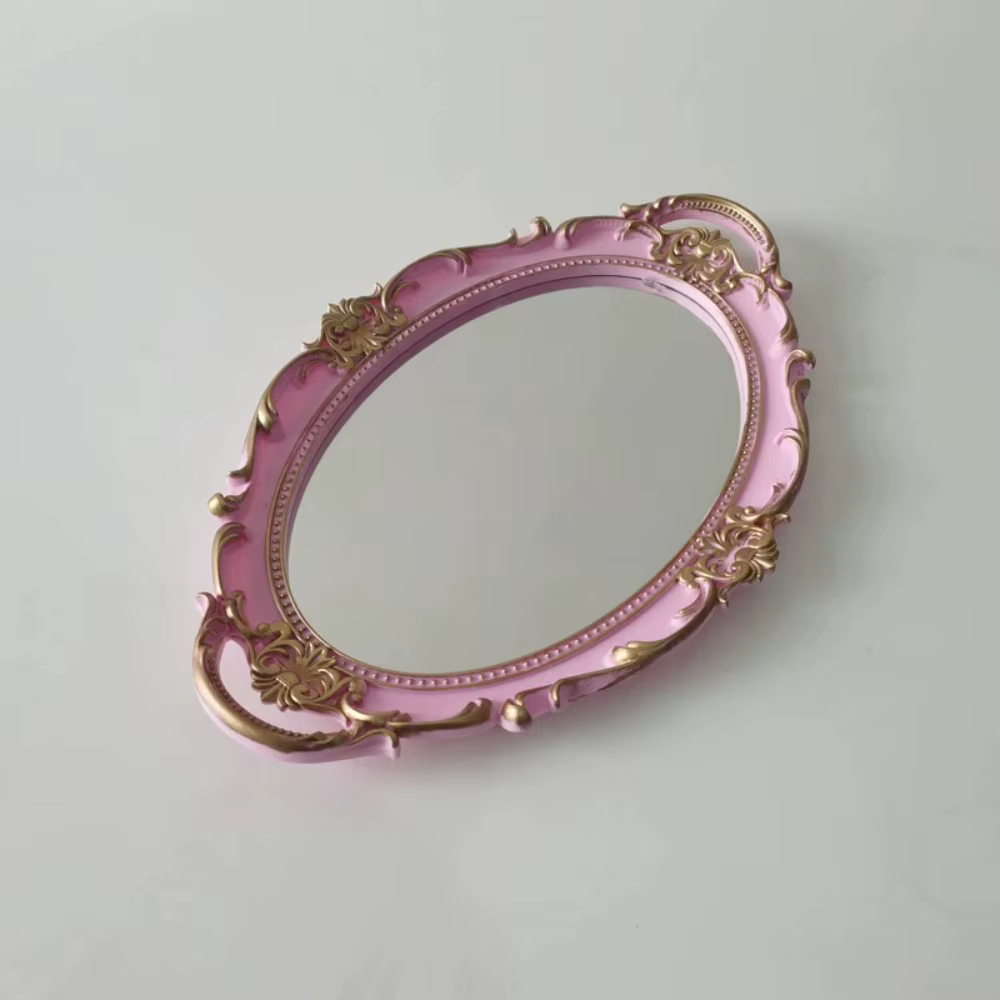 Miroir mural décoratif de forme ovale, matériau en verre, plateau de rangement de bijoux Vintage fra