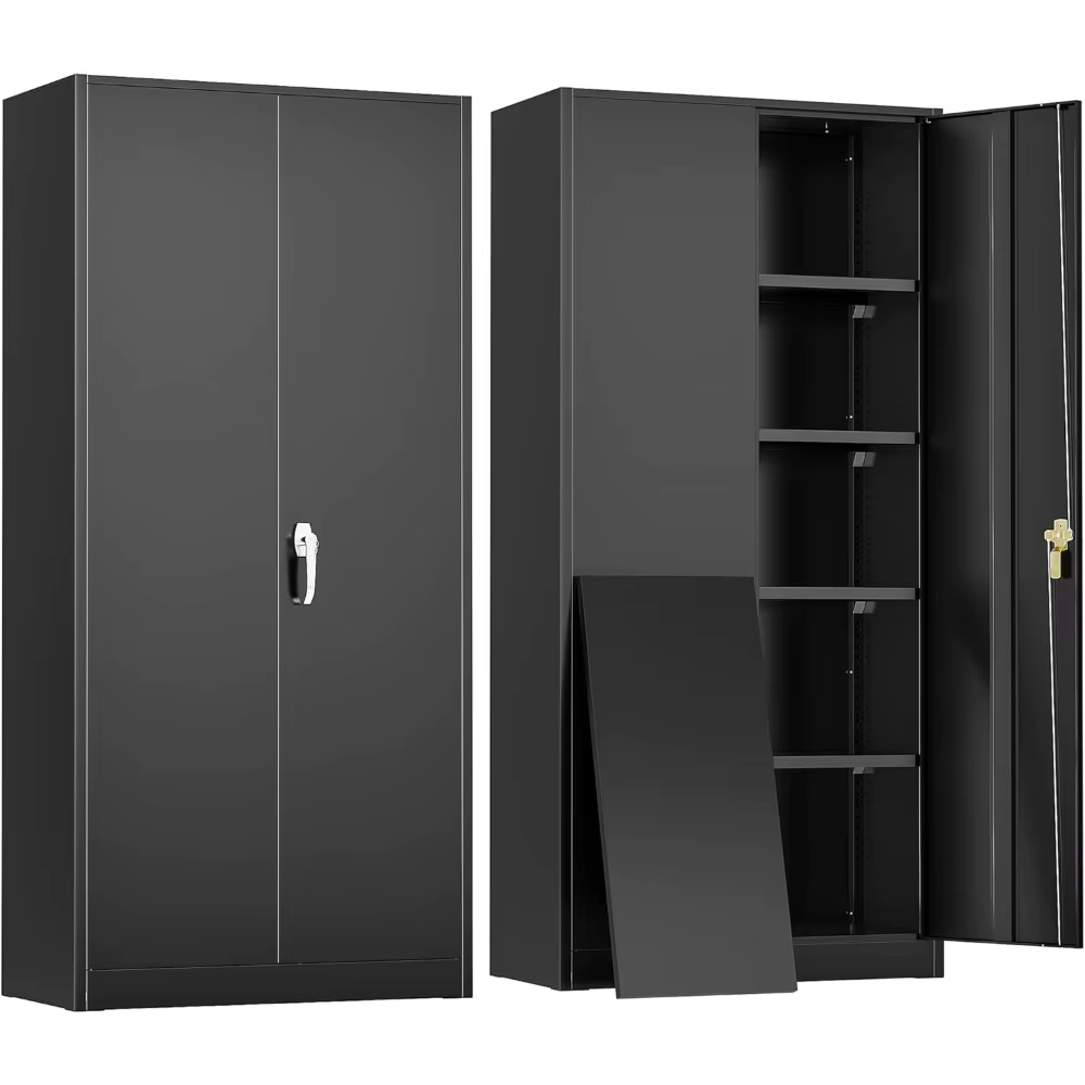 Armoire de rangement en métal de 72 po de hauteur, armoire en métal noir de 36 po de largeur x 18 po