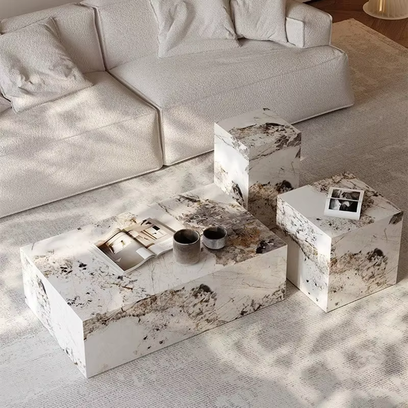 Chambre Table en marbre De luxe blanc Unique minimaliste canapé Table d'appoint carré esthétique Mes