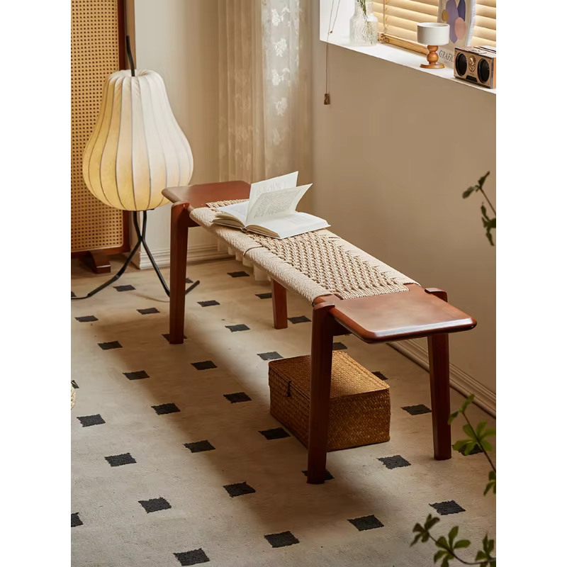 Banc vintage style nordique wabi-sabi maison en bois massif pour chaussures tabouret médiéval chambr