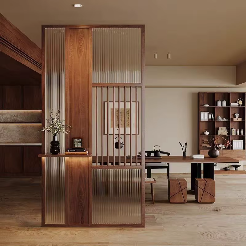 Cloison d'écran de salon en bois massif et verre, nouveau séparateur d'entrée de Style chinois, zone