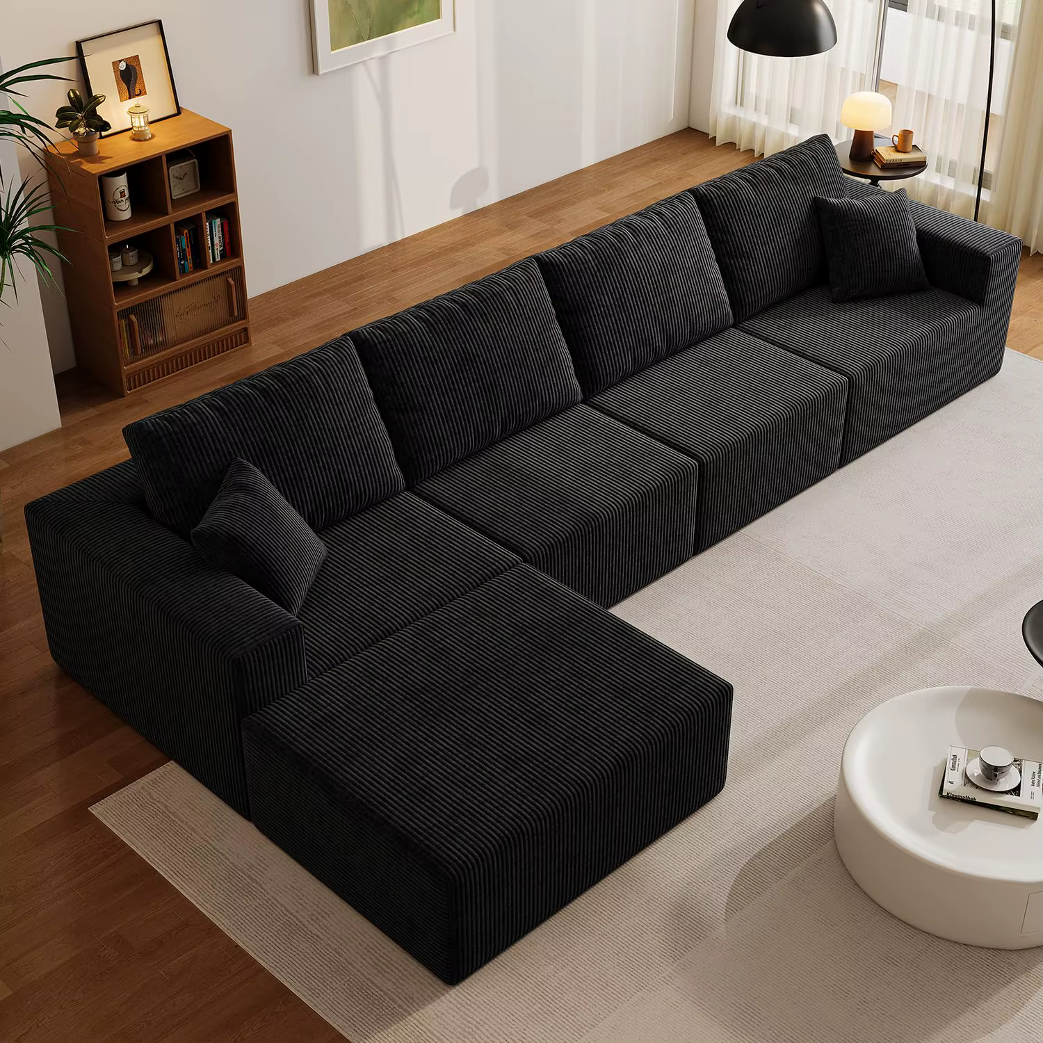 Canapé modulaire en forme de L de 139 pouces, assise profonde, sans cadre, en velours côtelé, salon,