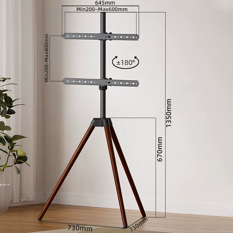 Support de télévision sur pied mobile en bois massif, meuble TV universel pour salon et chambre à co