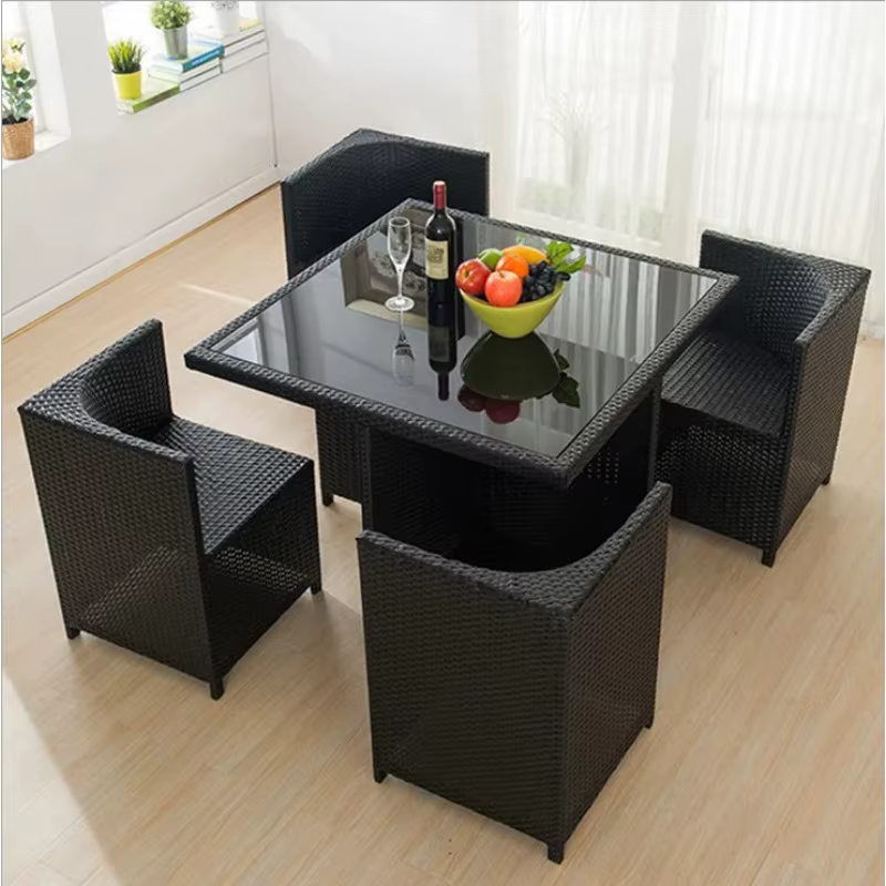 Mobilier d'extérieur en osier blanc imperméable de haute qualité, 4 ensembles de Tables et chaises d