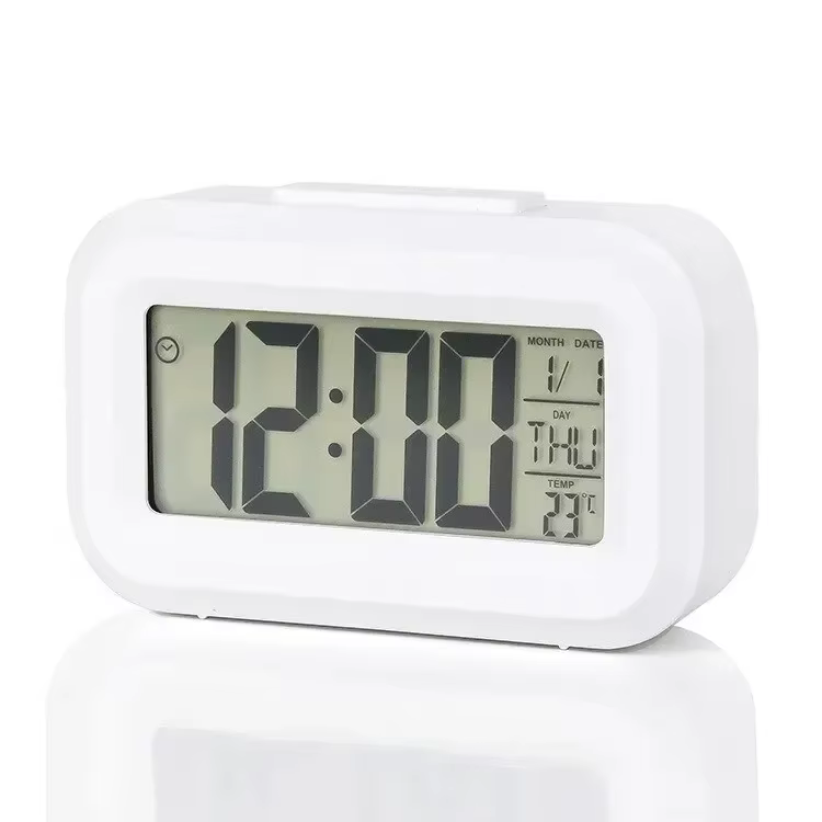 Horloge numérique de bureau Alarme de bureau multifonctionnelle rétroéclairée par LED, décorations d