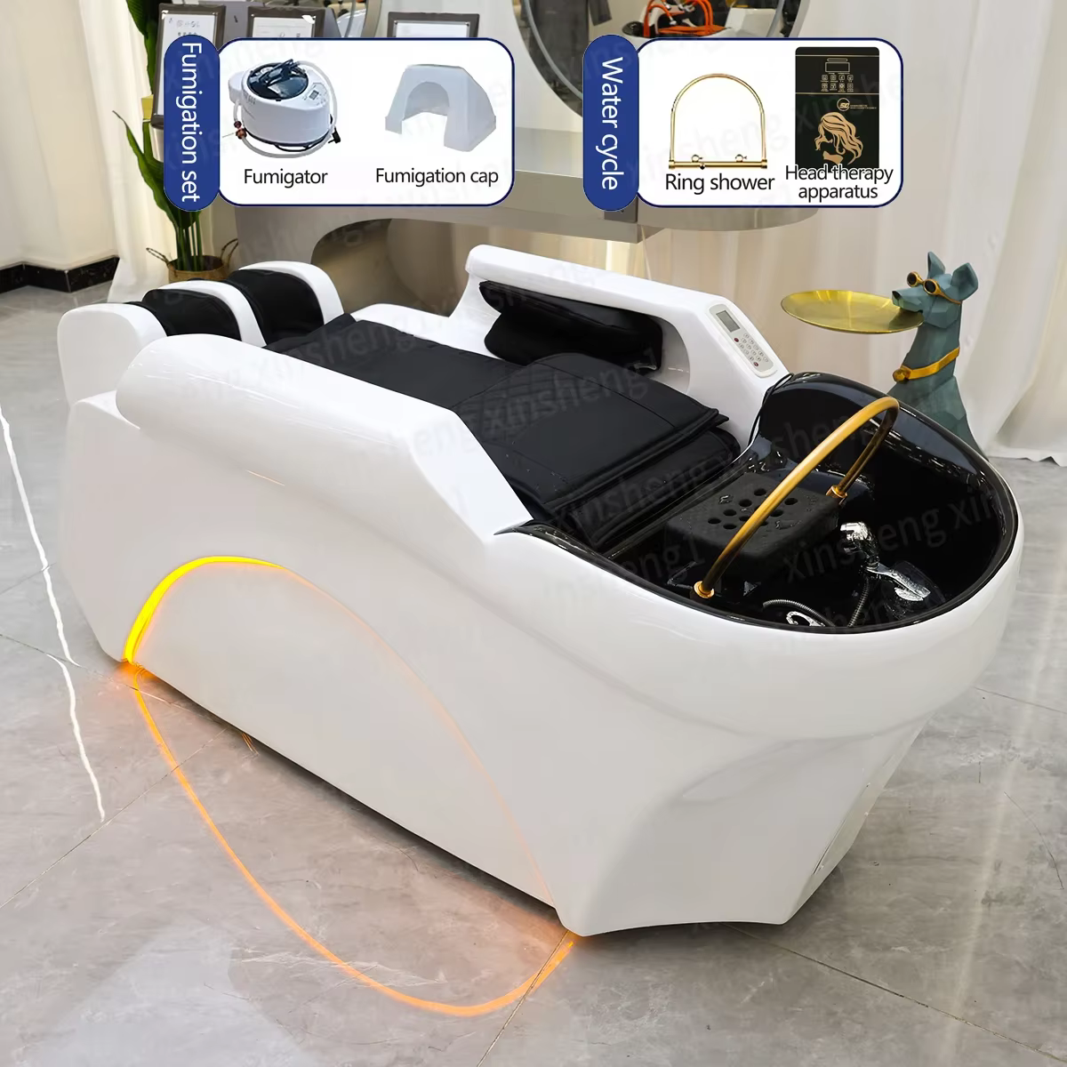 Lit de lavage pour salon de coiffure, équipement de SPA capillaire avec machine de fumigation, table