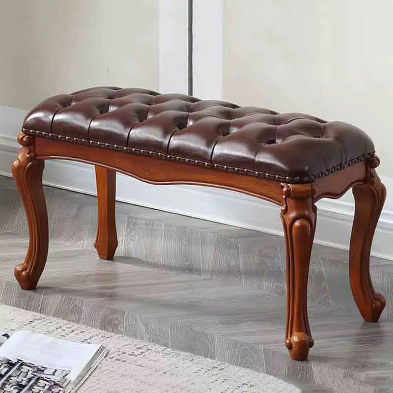 Tabouret de canapé nordique en cuir, chaise longue en bois massif, tabouret à langer, repose-pieds, 