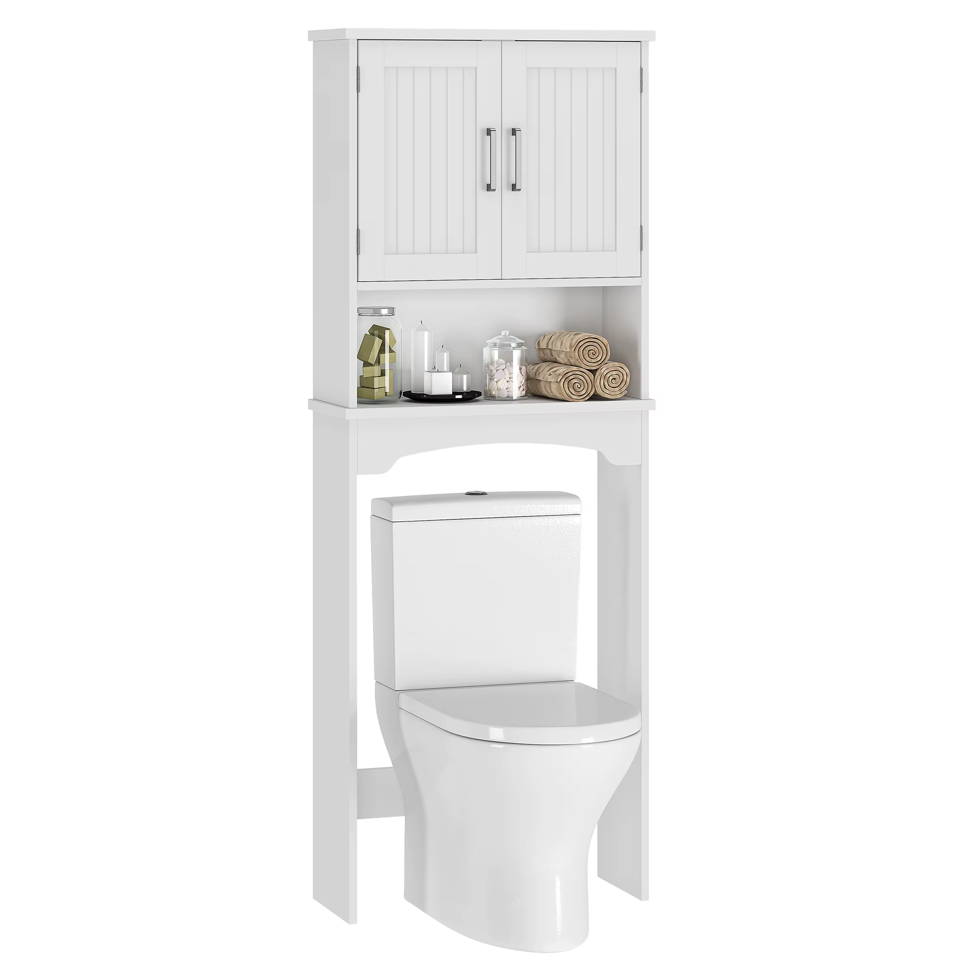 Armoire de rangement au-dessus des toilettes avec portes doubles et dispositif anti-basculement, org