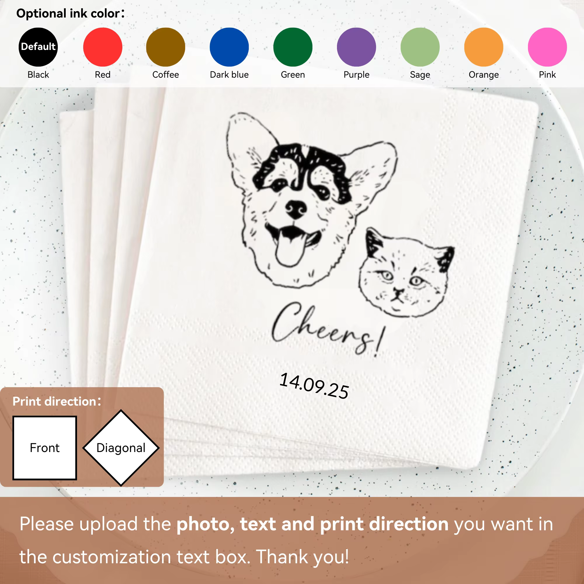 Serviettes en papier personnalisées pour mariage, serviettes personnalisées de cocktail, serviettes 