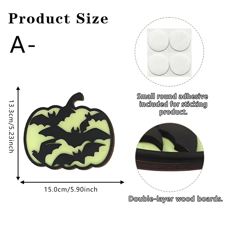 Ornement en bois en forme de citrouille pour Halloween, plaque en bois fantôme chauve-souris qui bri