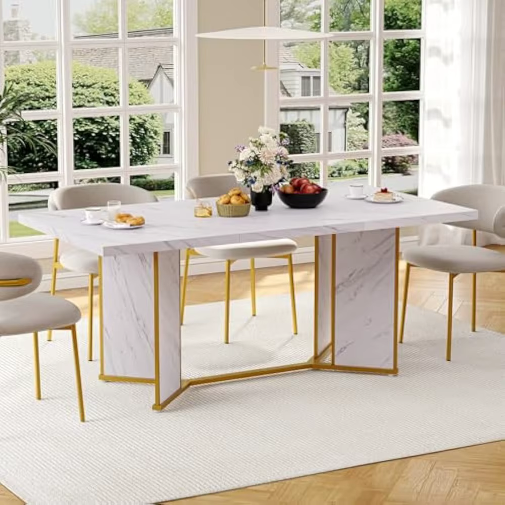 Table à manger rectangulaire de 71 pouces pour 6 à 8 personnes, table de cuisine en bois de marbre b